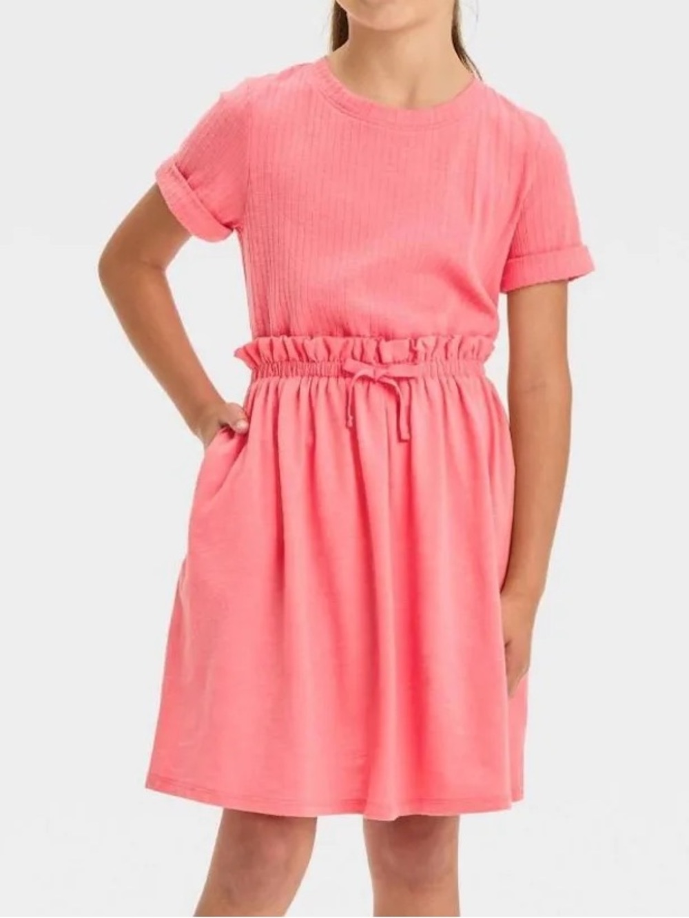 Cat & Jack Girls' Short Sleeve Knit Dress - Bright Pink L